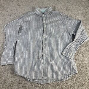 Tommy Bahama Button Down Shirt Linen Mens XL Gray White Stripe Long Sleeve